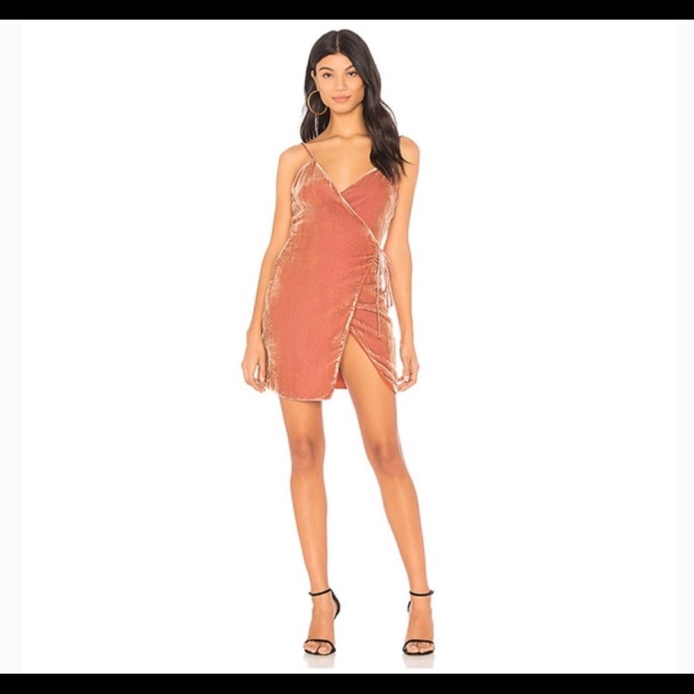 Majorelle Revolve Velvet Wrap Orange Mini Cocktail Dress Size Medium NWT